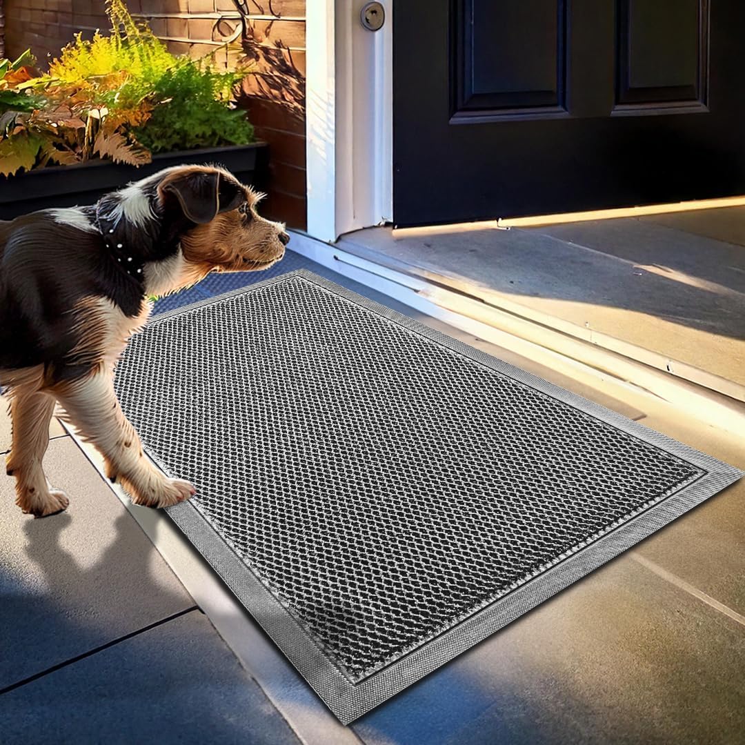 Muddy Mat® Mesh Door Mat Heavy-Duty Quick-Dry Floor Mat, Sand & Dirt Trapper for Indoor & Outdoor, Ideal for Entrance, Mudrooms, Patios & Garages, Low-Profile, Non-Slip, Washable – Grey 23"x35"x0.4"