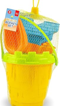 ICMinds Gifts 6-Piece Beach Bucket & Spade Set   Kids Sandcastle Toy Set with Moulds, Shovel & Rake | Summer Holiday Outdoor Fun | Ideal for Beach, Garden & Sandbox Play