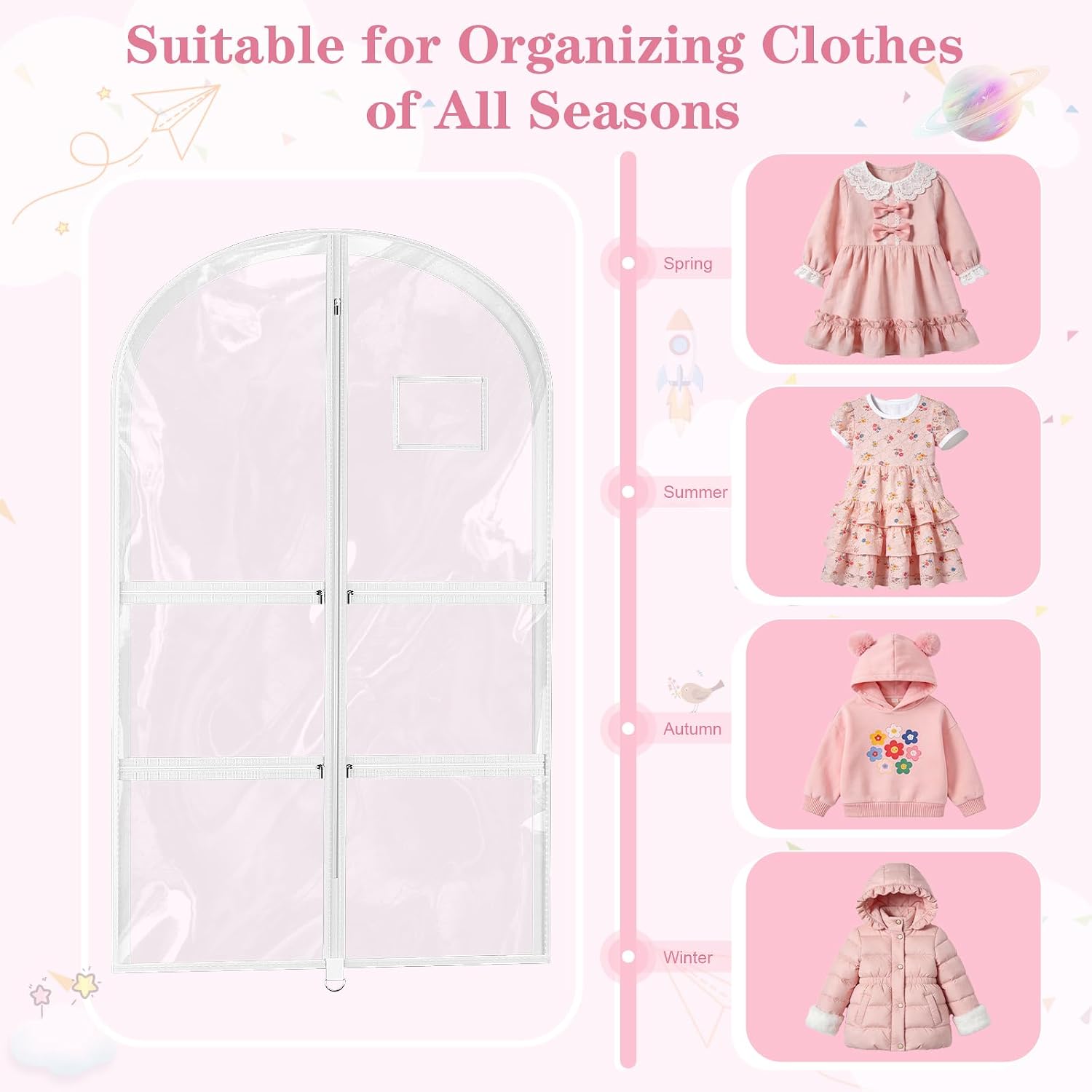 3 Pack Clear Dance Garment Bags for Dancers, 40" Waterproof Dustproof Dance Costume Bags for Hanging Clothes with 5 Large Zipper Pockets for Dance Competition, Suitable for Dress, Uniform