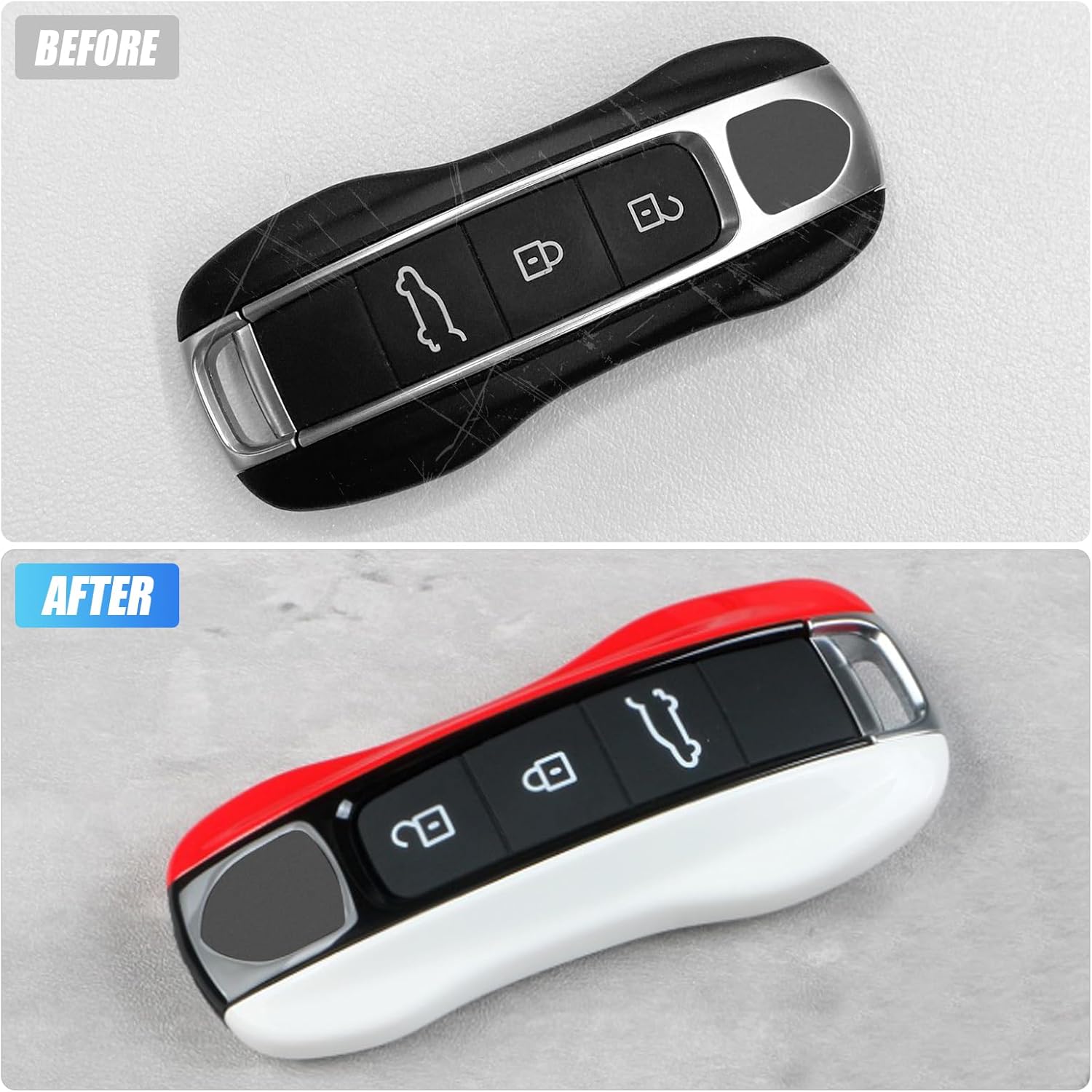 Red Black White Key Fob Cover Compatible with Porsche Cayenne 2018-2025 Panamera 2017-2024 911 2019-2023 Taycan 2019-2024 Compatible with Porsche Key Cover