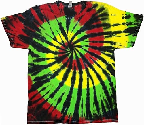 Rasta Red Yellow Green and Black Rastafari Spiral Tie Dye T-Shirt Unisex Mens Hippie Causal Wear Tee Shirt (XL)