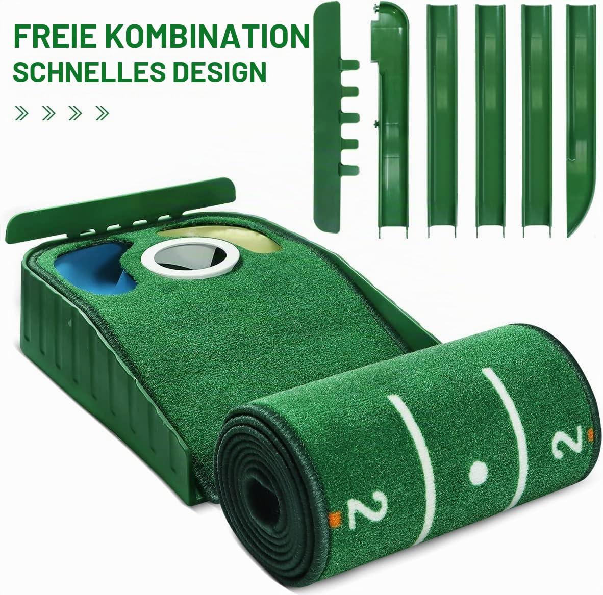 Golf Putting Matte Grün für Innen Matt mit Ballrücklauf und 3 Löchern Trainings- und Übungshilfe zu Hause oder im Büro Geschenke Zubehör für Männer