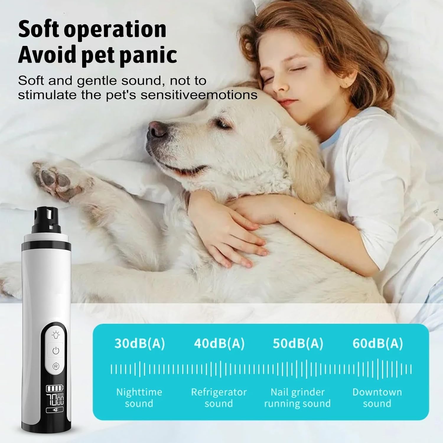 Molinillo de uñas mejorado para perros, carga USB rápida con cabezales de repuesto, herramienta de aseo de patas sin dolor