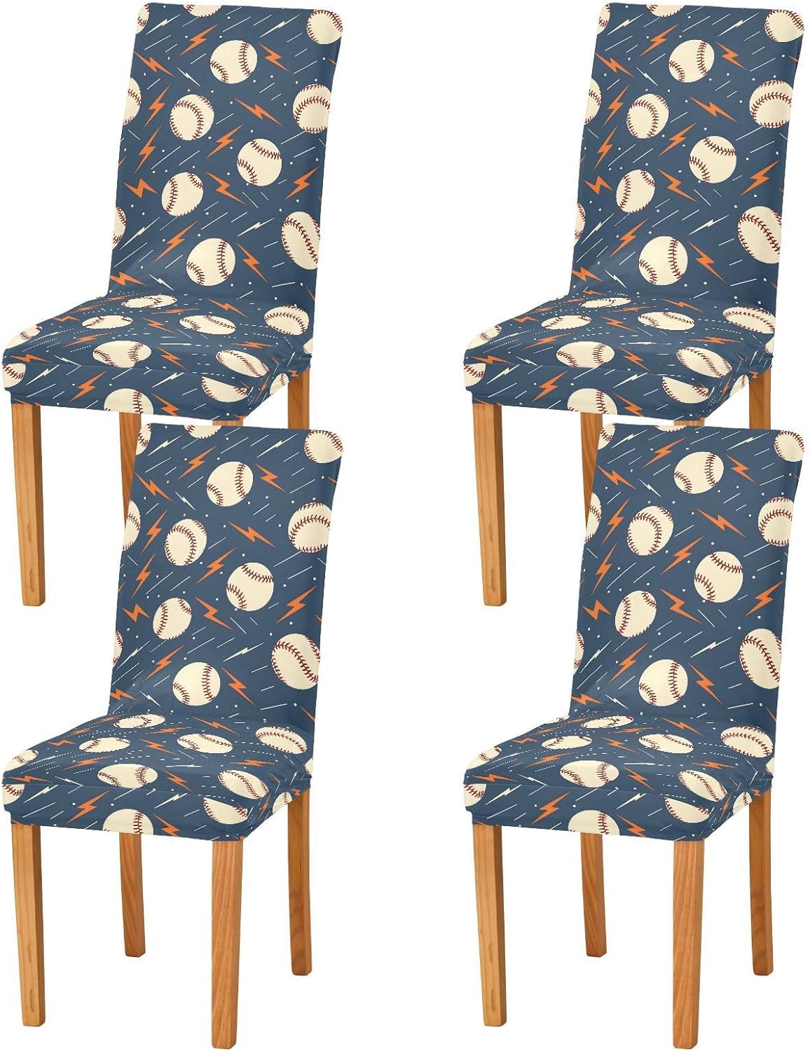 ALAZA Chair Covers for Dining Room, Dynamic Baseballs with Lightning Bolts Pattern Stretch Chair Cover Sets Chair Protector Removable Washable for Ktichen Restaurant Hotel