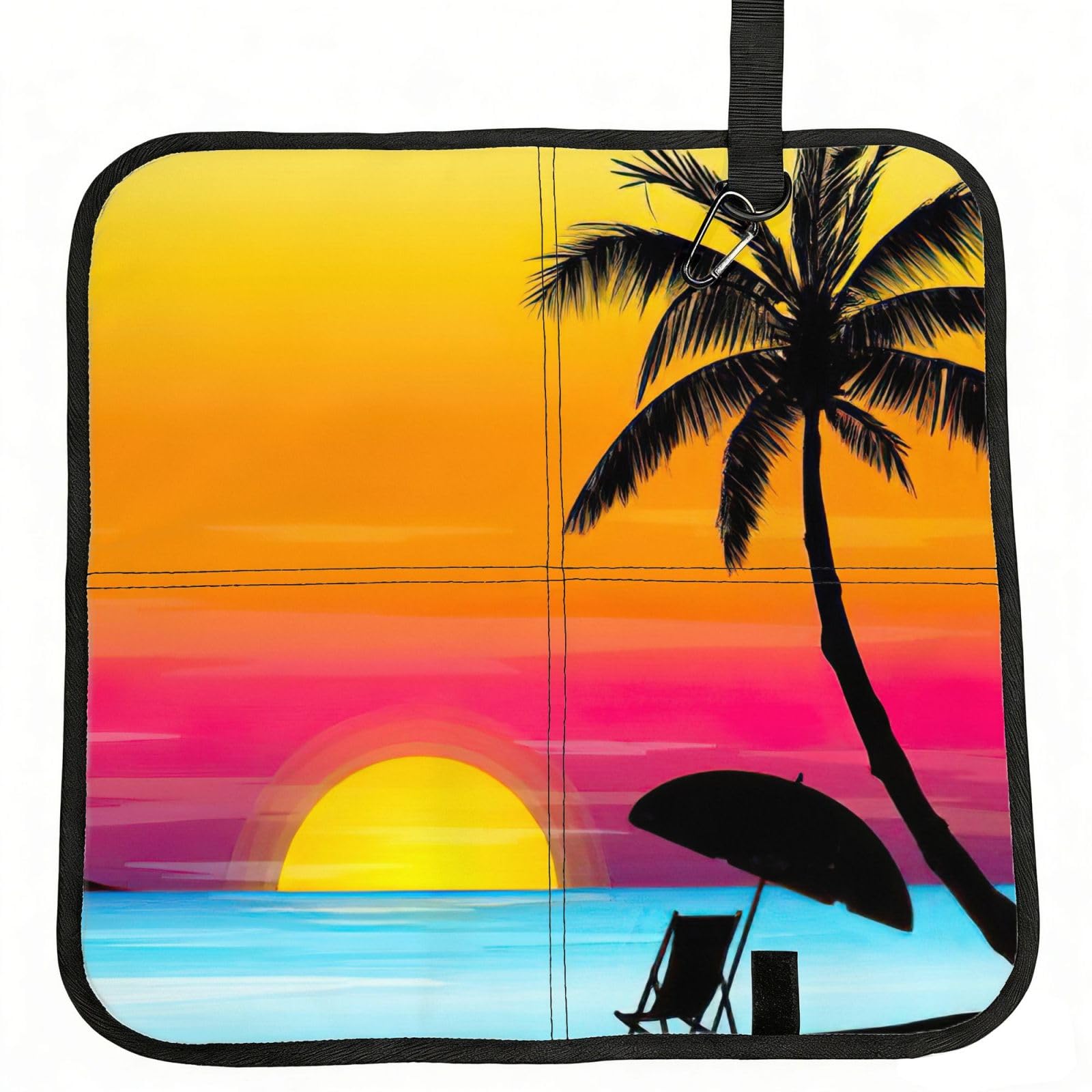 bghdfa Sunset Palm Tree Print Outdoor Sitting Mat Waterproof Oxford Cloth Seat Cushion Folding Foam Camping Seat For Picnic