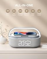 COLSUR Digitális Rádiós Ébresztőóra Vezeték Nélküli Töltővel, Bluetooth Hangszóró USB Töltő, Szundi Funkció, Éjjeli Lámpa 5