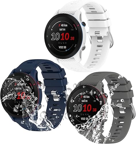 Vista 8 de Miimall Correa de silicona compatible con Garmin Forerunner 255 Blanco + gris + azul medianoche + negro + rojo