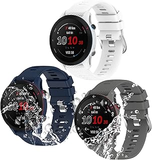 (3 Pack) Miimall Compatible for Garmin Forerunner 255S Silicone Band, 18mm Width Adjustable Soft Silicone Waterproof Replacement Watch Strap Band for Garmin Forerunner 255S Music