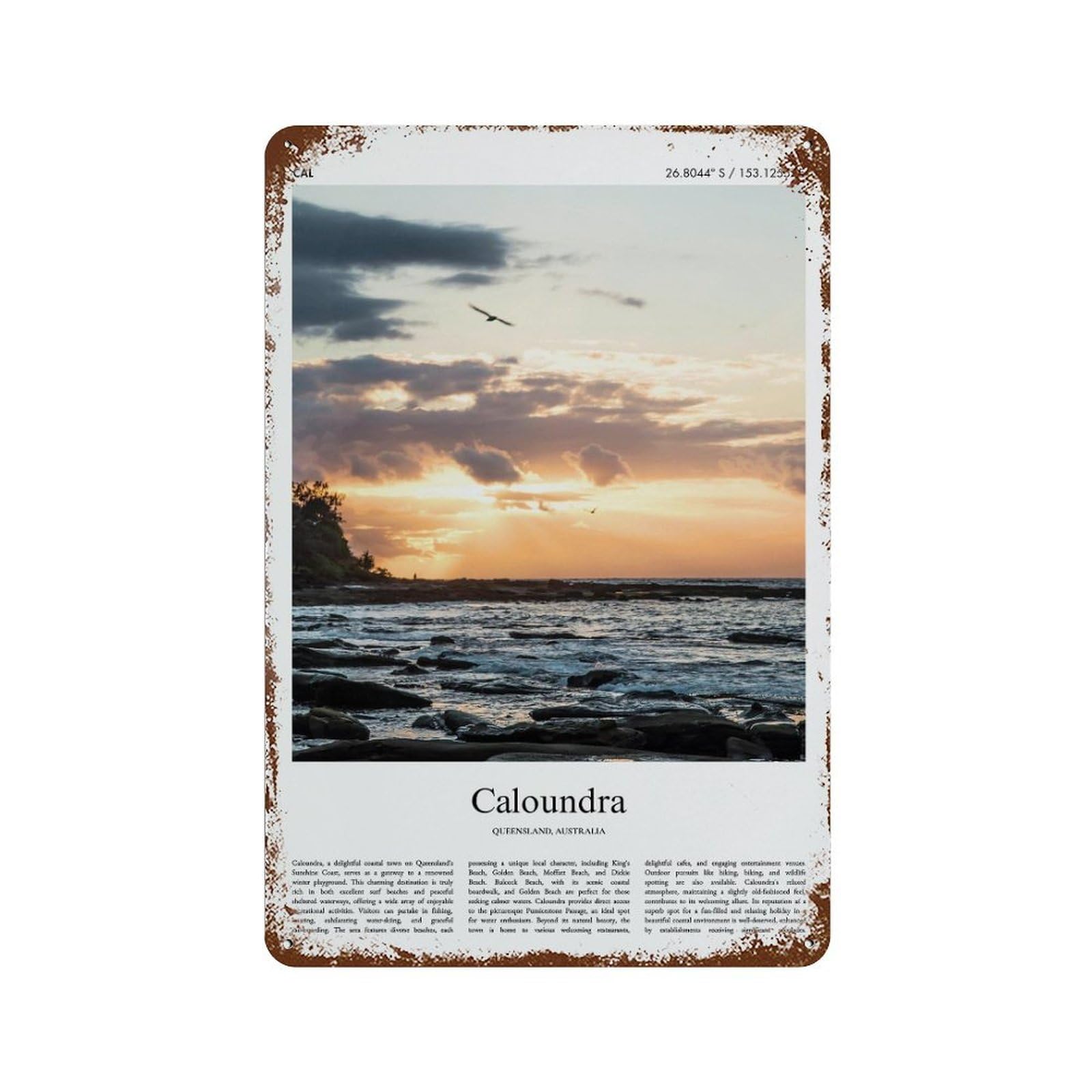 xiaoxiaoshen Caloundra Queensland, Australia City Scenery Wall Decor Art Metal Tin Poster Modern Home Decor Art Home Bar Shop Decorations Vintage Sign 30x20cm