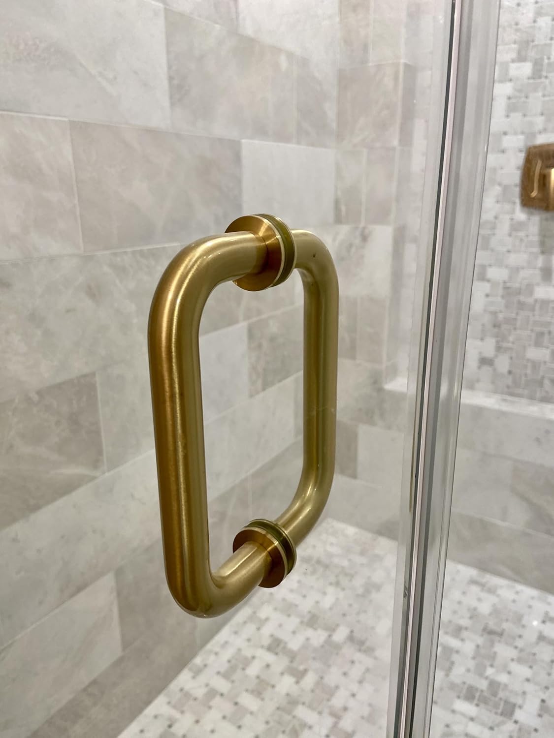Shower Door Handle 8 inches/203mm Round Back to Back Double Side Pull Stainless Steel for 1/4" to 1/2" Thickness Glass - Brushed Gold