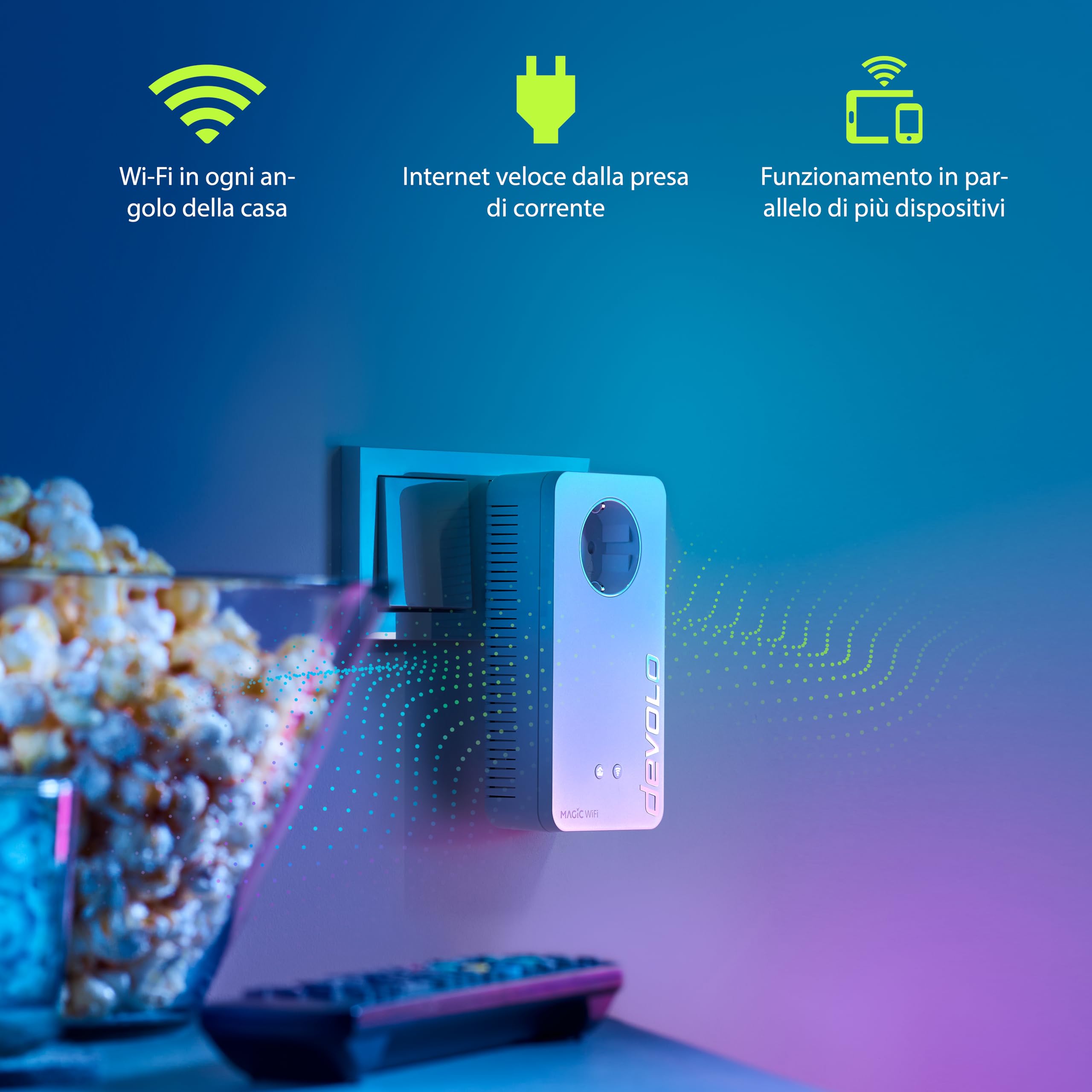 devolo Magic 2 WiFi 6 next Multiroom Kit, adattatore Wi-Fi Powerline, fino a 3.000 Mbps, presa Wi-Fi, 2 porte LAN Gigabit, bianco