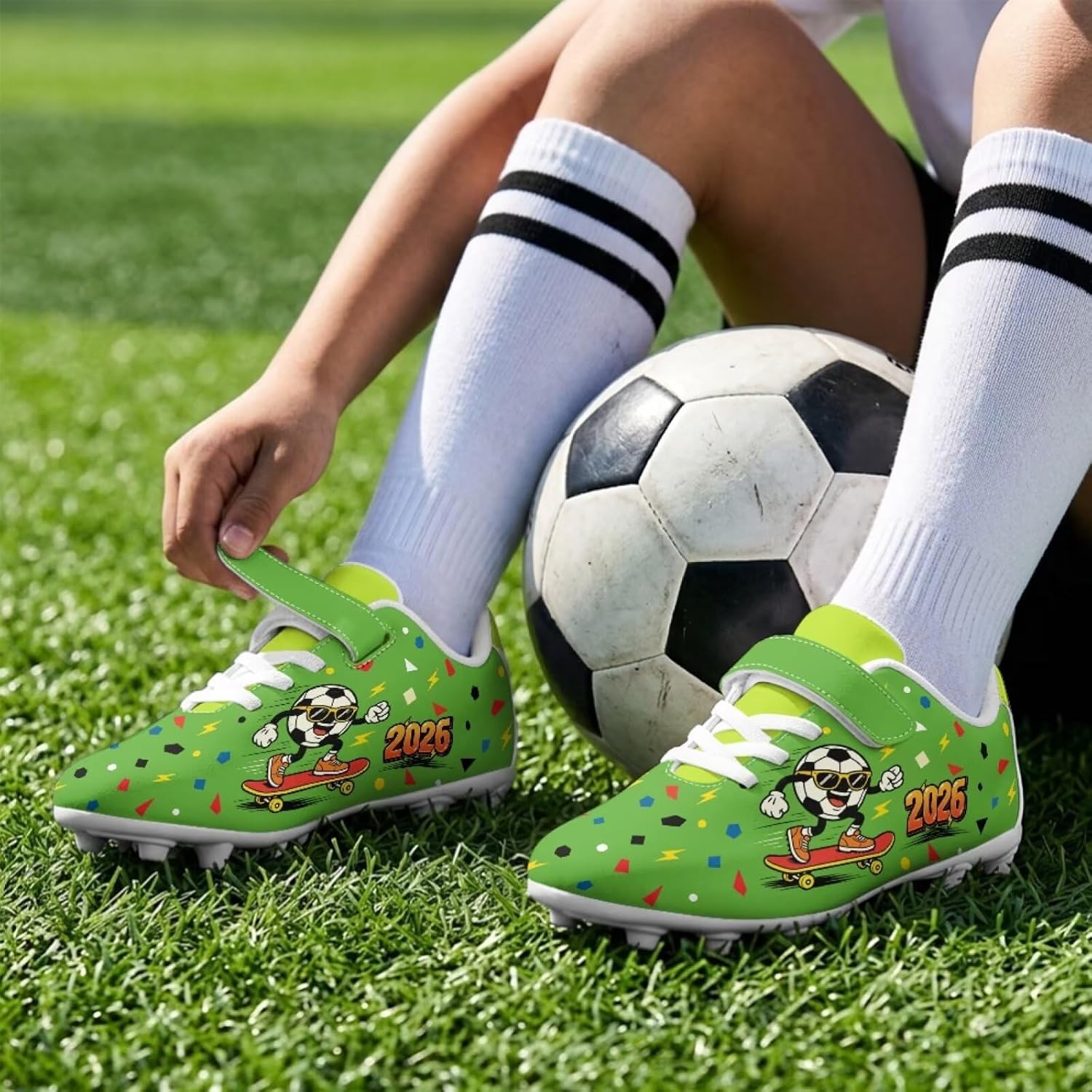 Girls Boys Soccer Cleats Youth Cleats Football Shoes with Grip Outdoor Firm Ground Soccer Shoes for Little/Big Kids Size 2.5