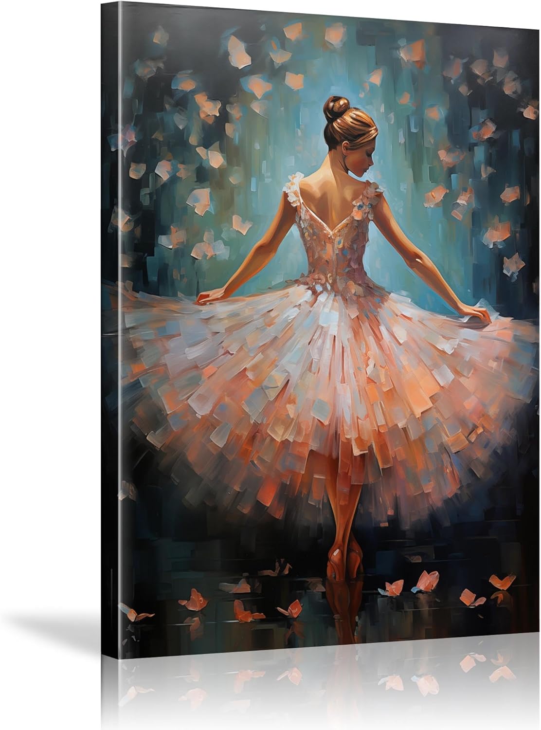 JGGXHM Bedroom Ballet Girl Painting Dancer in Floral Dress Abstract Canvas Modern Home Decor Wall Art Picture Ready to Hang -(35x55cm) 14x22in with frame