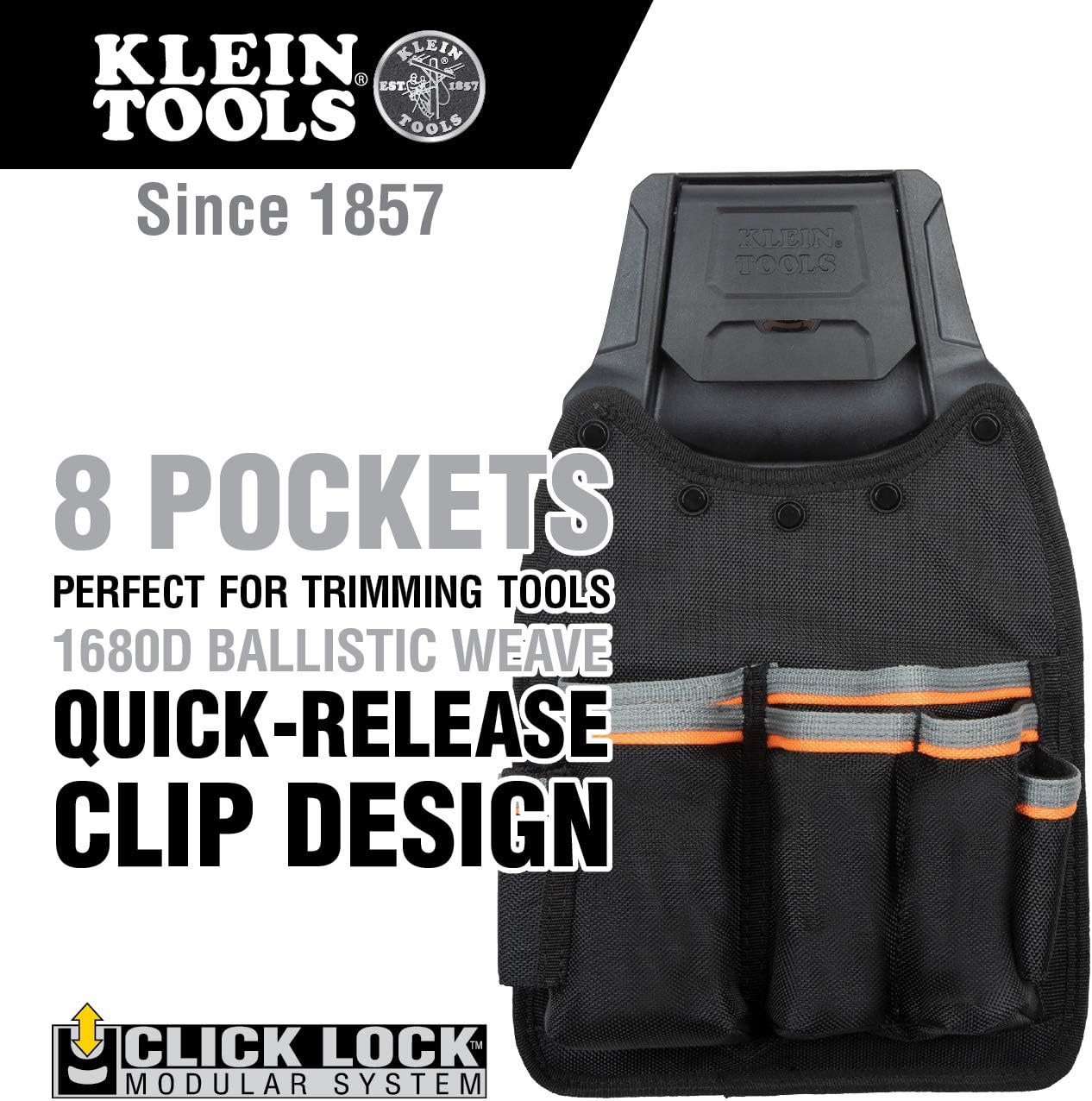 Klein Tools 55914 Tool Pouch, Tradesman Pro Modular Trimming Pouch w/Belt Clip works with Klein Click Lock Modular Wall Rack and Tool Belts