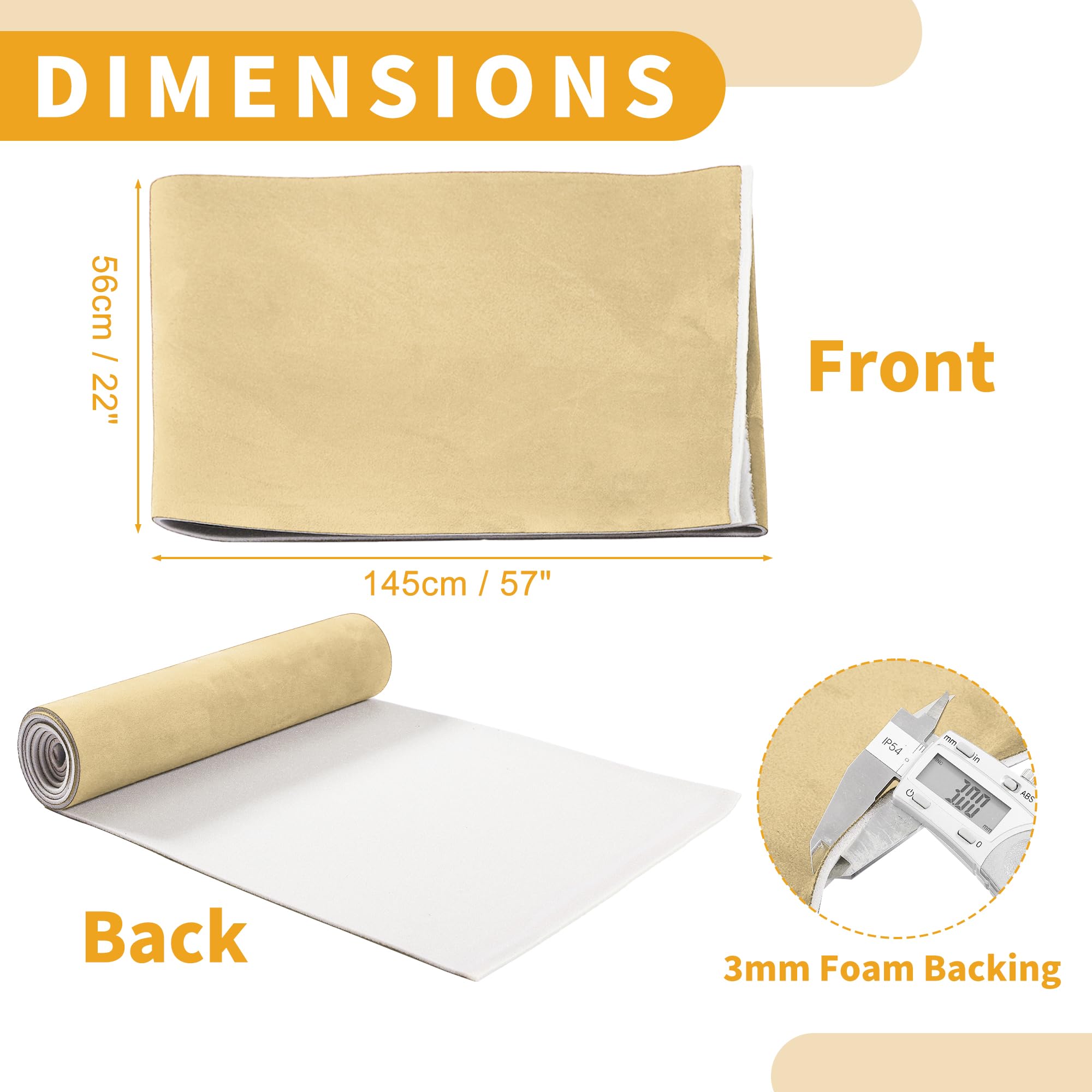 Partuto Tissu De Garniture De Toit De 150 G Pour Voiture, Camion, RV, VUS, Bateau, Garniture Intérieure De Voiture, Réparation De Toit à Faire Soi-même, Tissu Daim Beige, 50,8 X 152,4 Cm