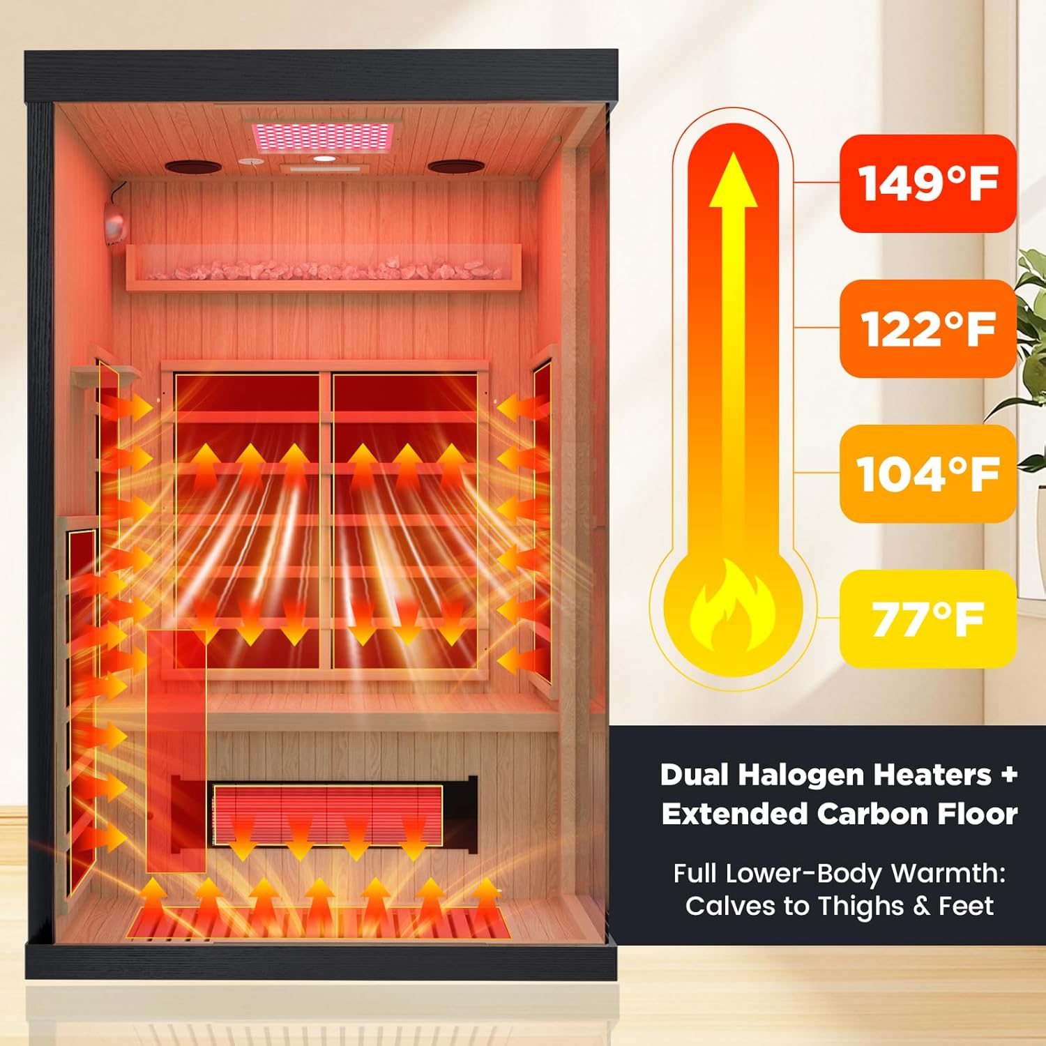 OnxyEdge 2-Person Full Spectrum Infrared Sauna, Himalayan Salt Rocks Plus 12 * 12" Red Light Therapy & 2 Built-in Speakers, 2000W - 120V Indoor Hemlock Dry Sauna with Dual LED Controls for Home & Gym