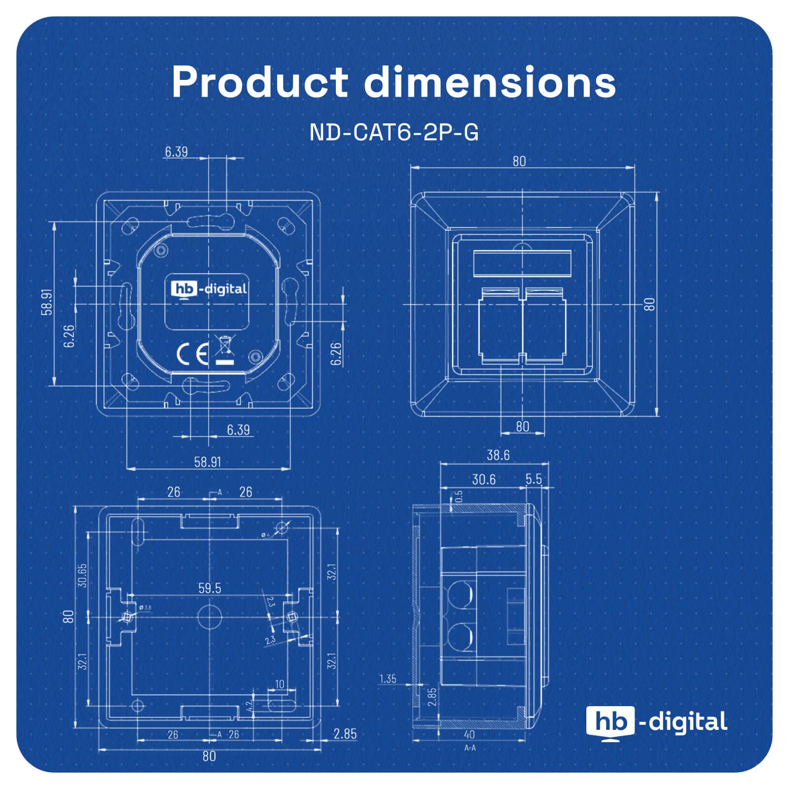 HB-DIGITAL 10x CAT 6 Netzwerkdose LAN Dose Universal Anschlussdose - 2x RJ45 Port - Aufputz/Unterputz Geschirmt EIA/TIA 568A&B 8P8C 1 Gigabit Ethernet Netzwerk – Reinweiß