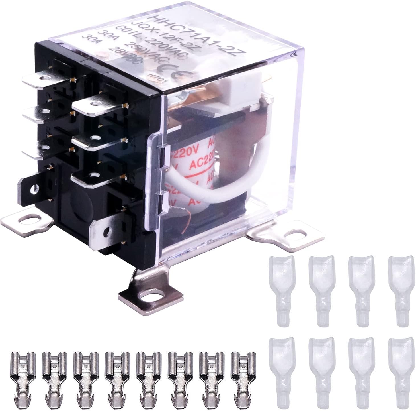 Taiss/Electromagnetic Relay JQX-12F 2Z AC 220V Coil 8 Pin 30A DPDT 2NO 2NC Power Relay, with Wire Terminal LJQX-30/2Z AC220V