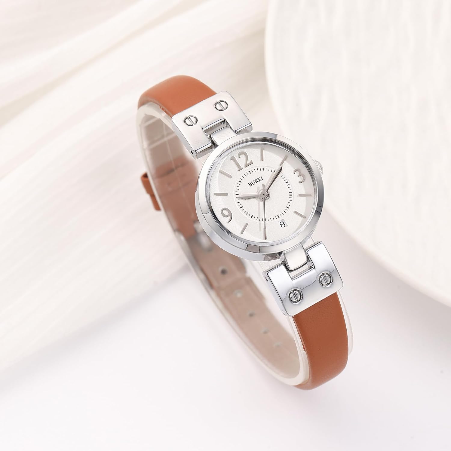 BUREI Women's Luxury Quartz Waterproof Pointer Watch with Simple Leather Strap - Exquisite Small Women's Watch - Image 2