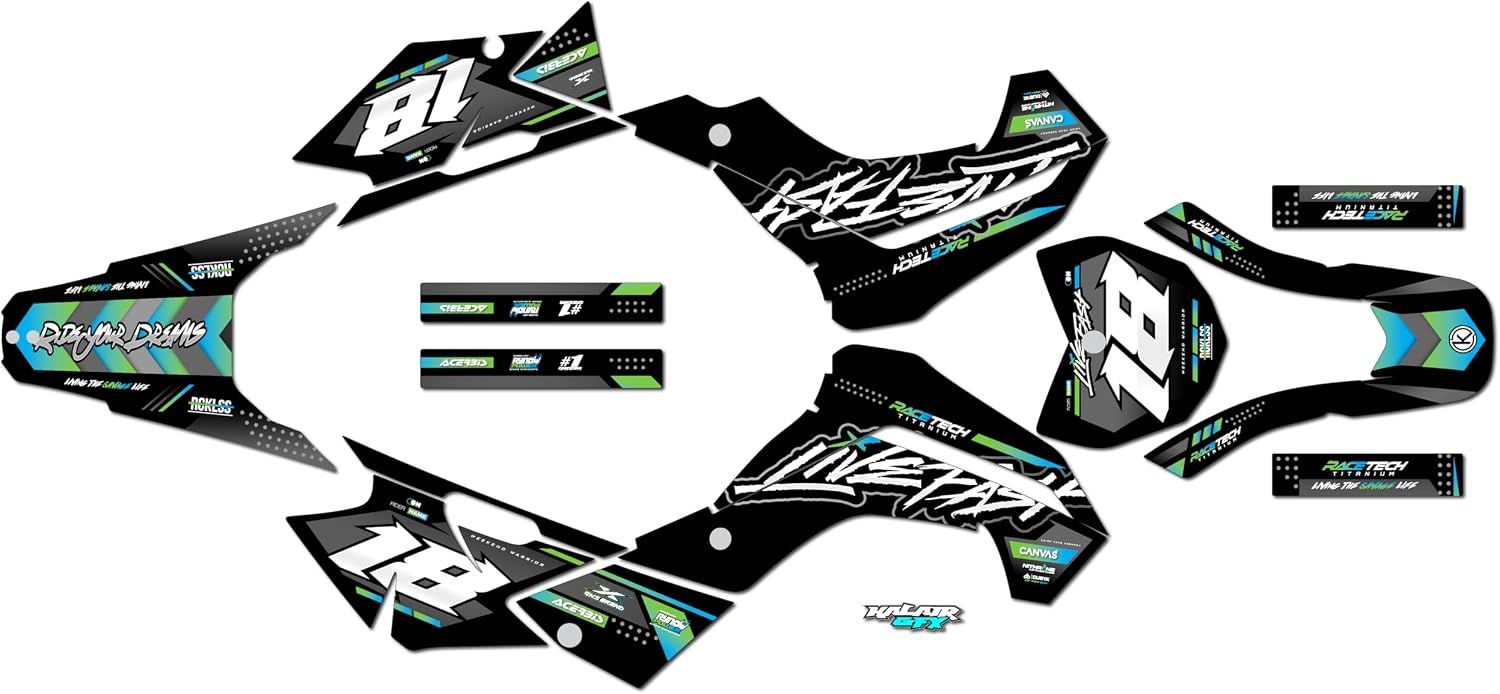Graphics Kit for Kawasaki KLX140 2008-2018 and KLX140R 2019+ Rebel Series Green 09 Mil - Dirt Bike Custom Racing Graphics Decals Stickers Kit, no-Plastics