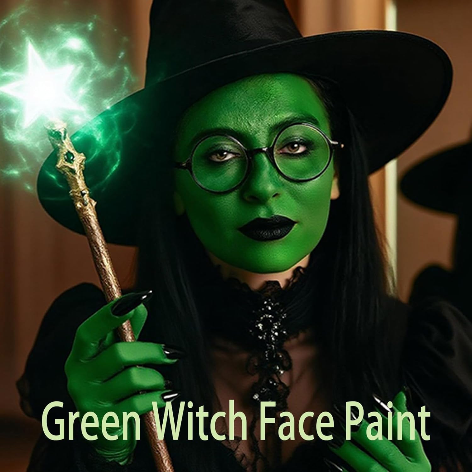 Black White Green Face Body Paint 1.01 oz/pc with 3 Sponges,Dark Green Zombie Face Painting Cosplay Kit, Elphaba Hunting Hulk Halloween SFX Witch Makeup Cream Face Paint,3 oz - Image 3