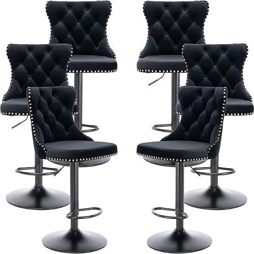 Miniatura 35 de Juego de 2 taburetes de bar giratorios de terciopelo, altura ajustable de 25 a 33 pulgadas, taburetes de bar con respaldo, sillas de bar para altura