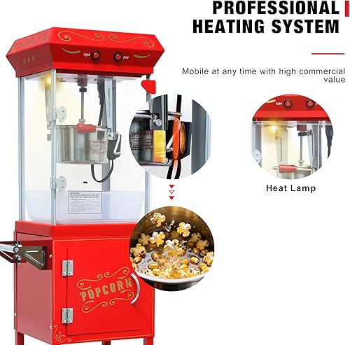 Miniatura 3 de Máquina de palomitas de maíz vintage con carrito, hervidor comercial de 8 onzas que hace 32 tazas, con ruedas y luz de calentamiento para cine en