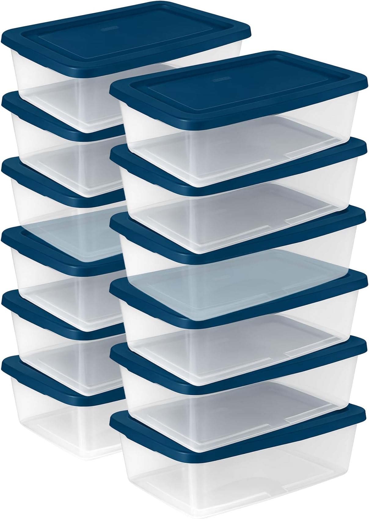 24 Pack Storage Boxes, Clear Plastic Stackable Containers, Lightweight Home Organizers with Snap Lids, 12 Quart, Marine Blue