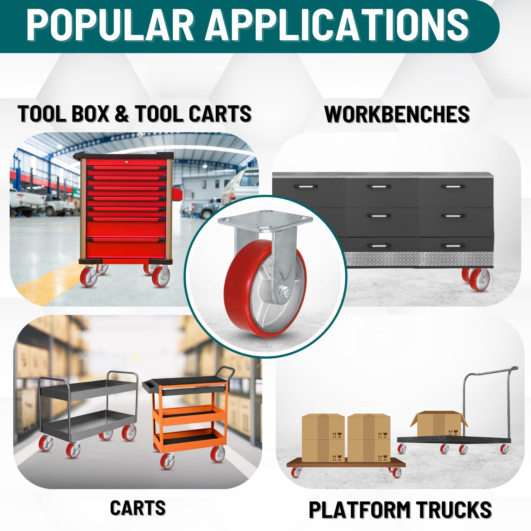 Ruota Fissa Rigida Da 15,2 Cm, In Poliuretano Da 15,2 X 2, Capacità Di Carico 544 Kg, Ideale Per Sostituire Cassette Degli Attrezzi O Attrezzature Pesanti, Facile Da Spingere, Marca CasterHQ - Foto 9