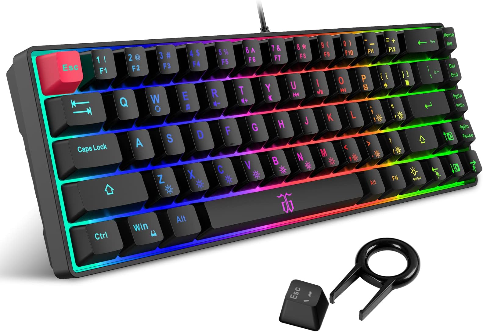 Snpurdiri 60% Wired Gaming Keyboard, Mechanical Feeling Small Mini Gaming Keyboard, Portable Compact RGB Backlit Keyboard for PC, Mac, Office, Gaming (68 Keys, Black)