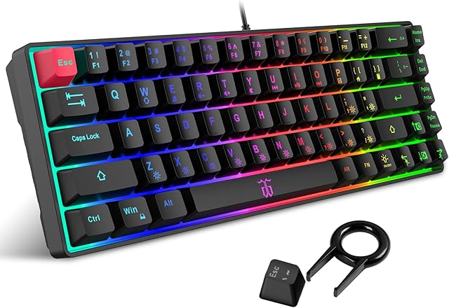 Snpurdiri 60% Gaming Keyboard, RGB Backlit Mini Keyboard,Built-in Steel Plate, Membrane Keyboard but Super Mechanical Feel for Windows PC Gamers(68 Keys, Black)