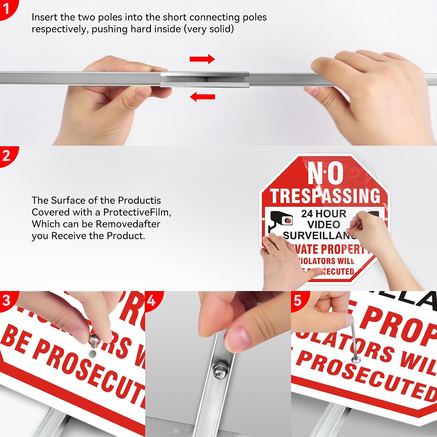 No Trespassing Sign Private Property with 36" Stake, 12" x 12" 2 Pack, Heavy Duty .040 Rustproof Aluminum, Reflective & Weatherproof Outdoor Sign for Yard, Farm, Construction Site