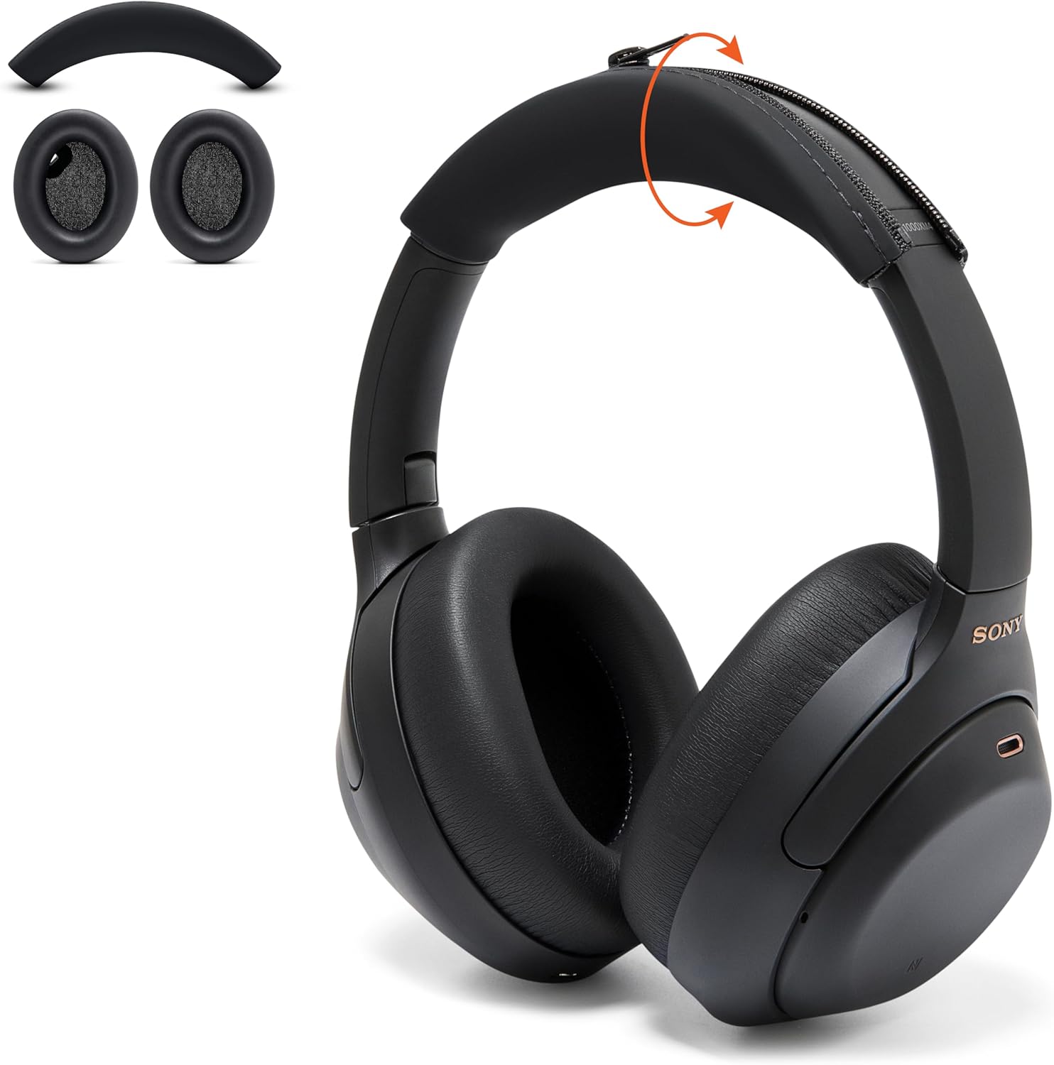 WC PadZ and BandZ Bundle Pack for Sony WH-1000XM4 Headphones | Replacement Earpads and Headband Cover | Black
