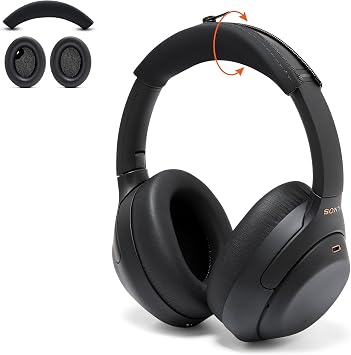 WC PadZ and BandZ Bundle Pack for Sony WH-1000XM4 Headphones | Replacement Earpads and Headband Cover | Black