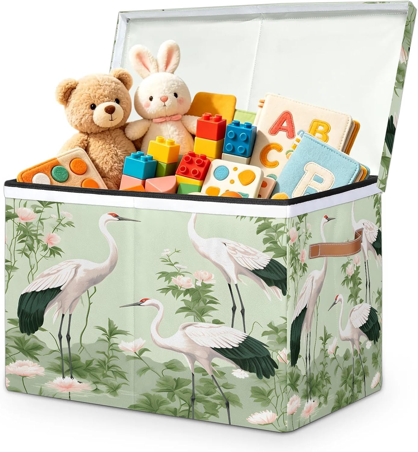 Vintage Cranes Bird Large Toy Storage Bin with Lid for Boys