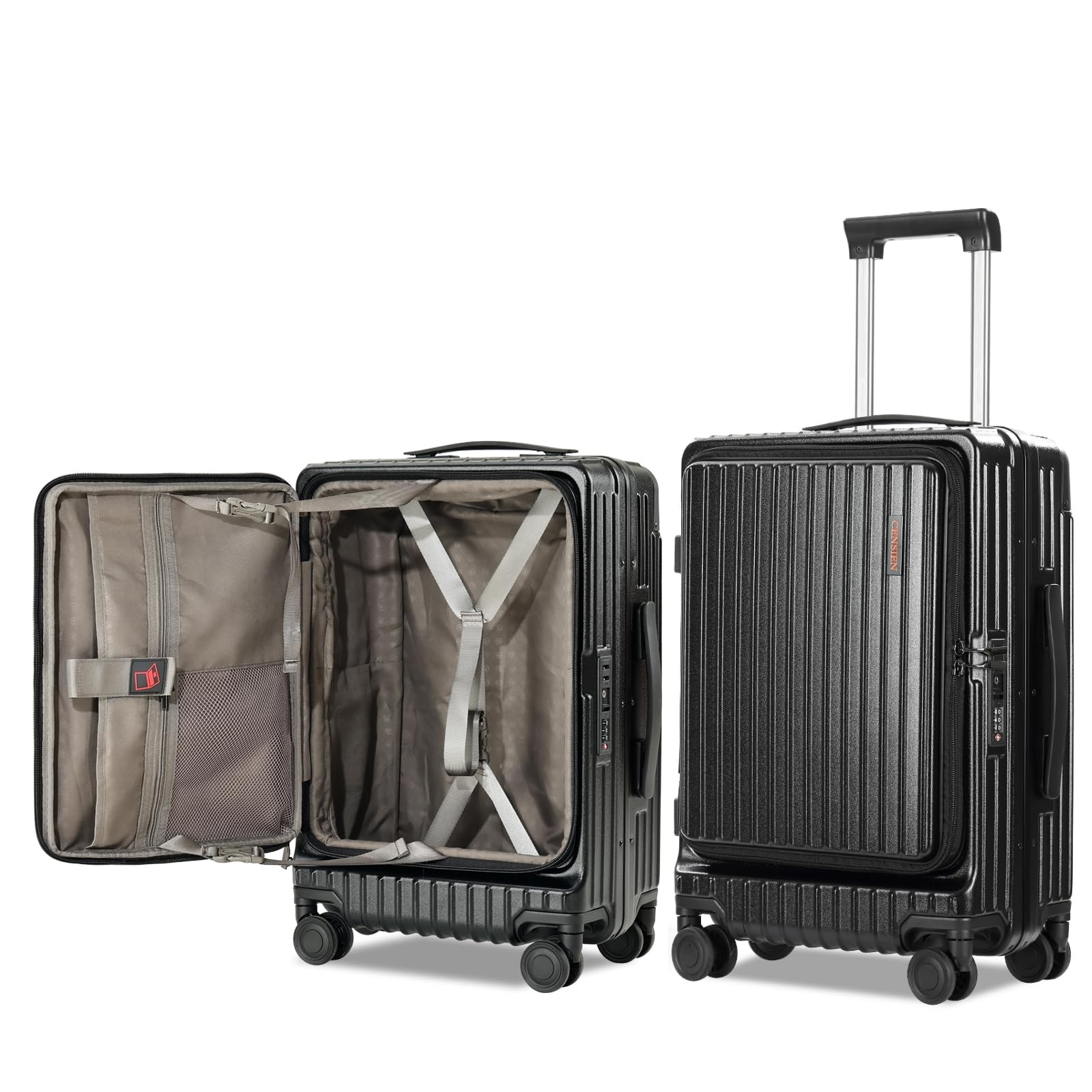 20 Inch Carry On Luggage Airline Approved, Aluminum Frame Top Opening Lightweight ABS+PC Hard Shell Suitcases with 360° Spinner Wheels, TSA Lock (Black, 1 PC)