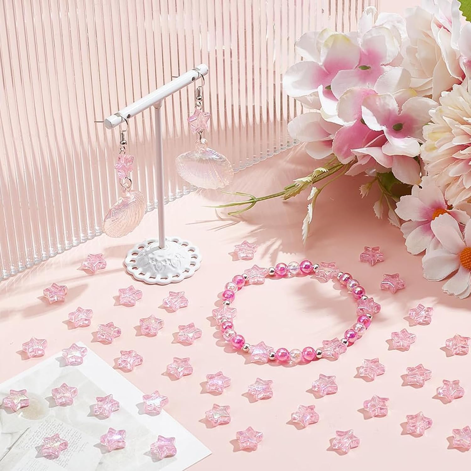 500Pcs Star Beads, Acrylic Star Shaped Beads, Pink Aesthetic Plastic Beads for Jewelry Making, Star Kandi Bead for Bracelets Necklace Crafts - Image 3