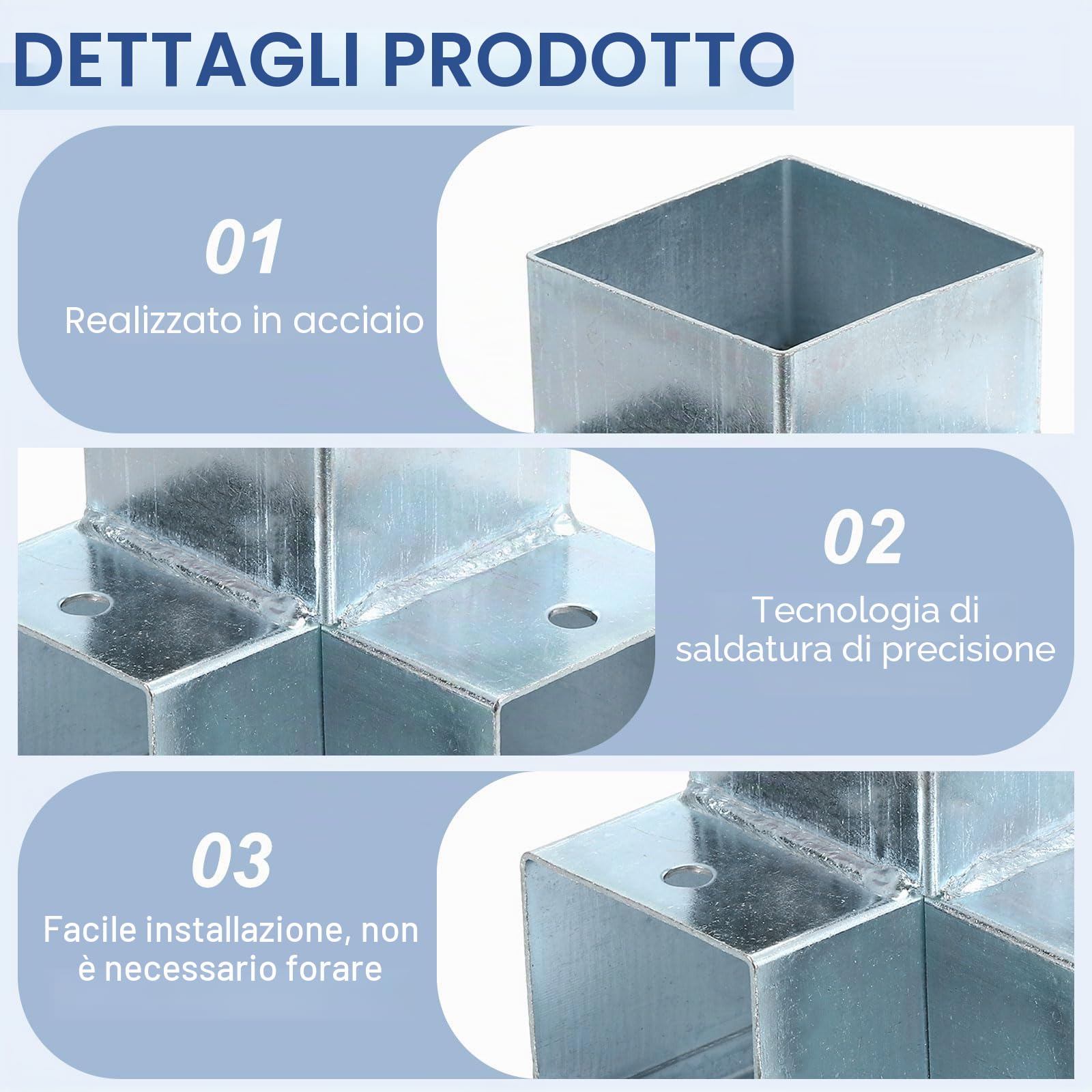 sourcing map Kit di staffe per gazebo a 3 vie, staffa angolare ad angolo retto per la lavorazione del legno, kit fai da te per base per pali da 4,1 x 4,1 cm, per esterni, patio, gazebo, capanne di
