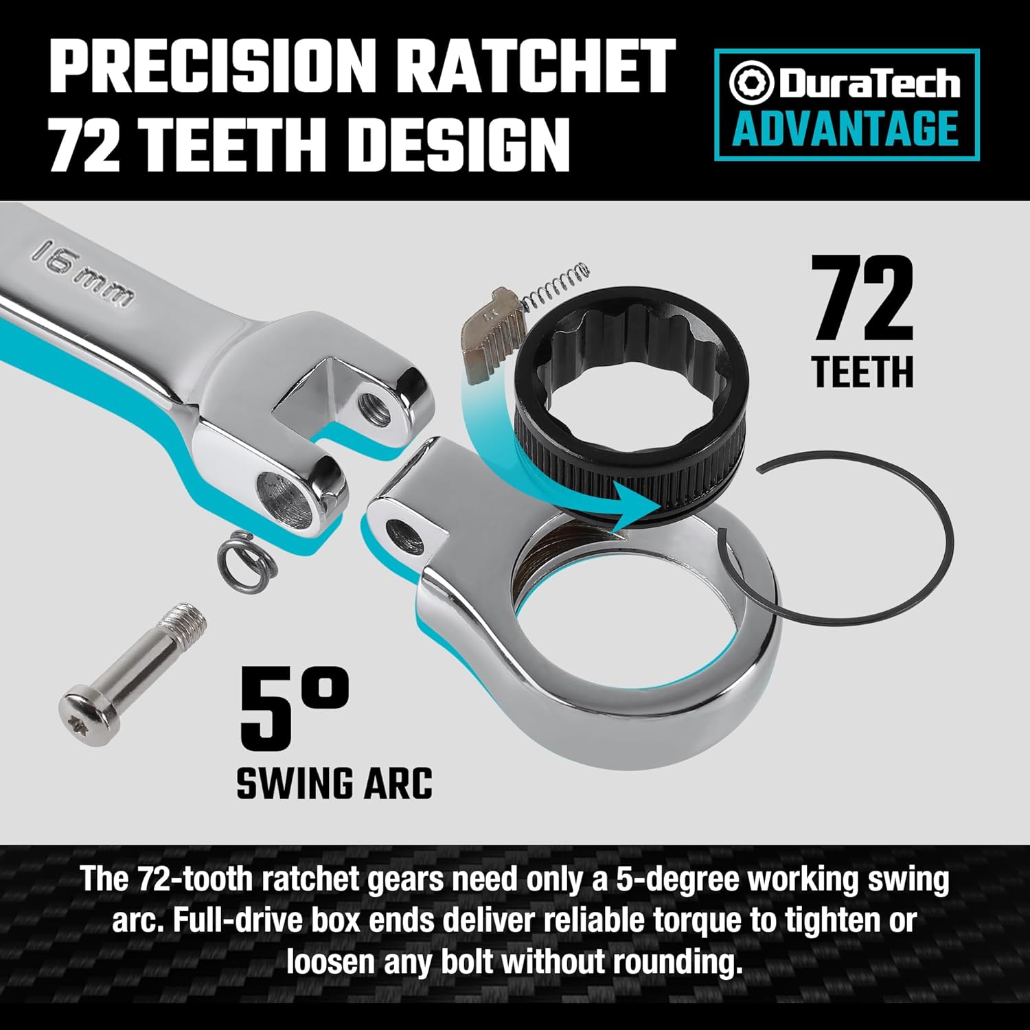 DURATECH 12-Piece Flex-Head Ratcheting Combination Wrench Set, 72-Tooth, Metric, 8-19 mm, Cr-v Steel, Organized in Storage Case