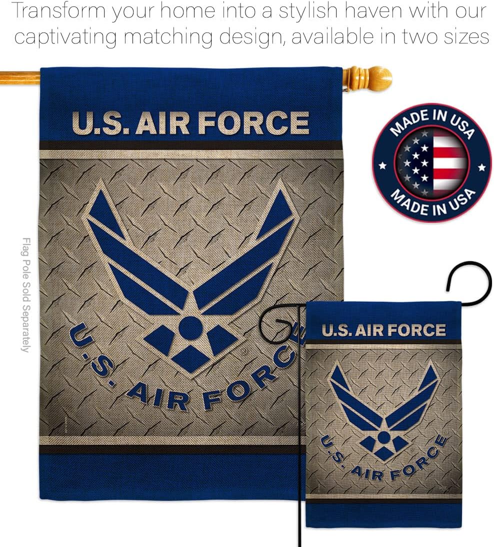 Breeze Decor US Air Burlap Garden Flag Armed Forces USAF United State American Military Veteran Retire Official House Decoration Banner Small Yard Gift Double-Sided, Made in USA