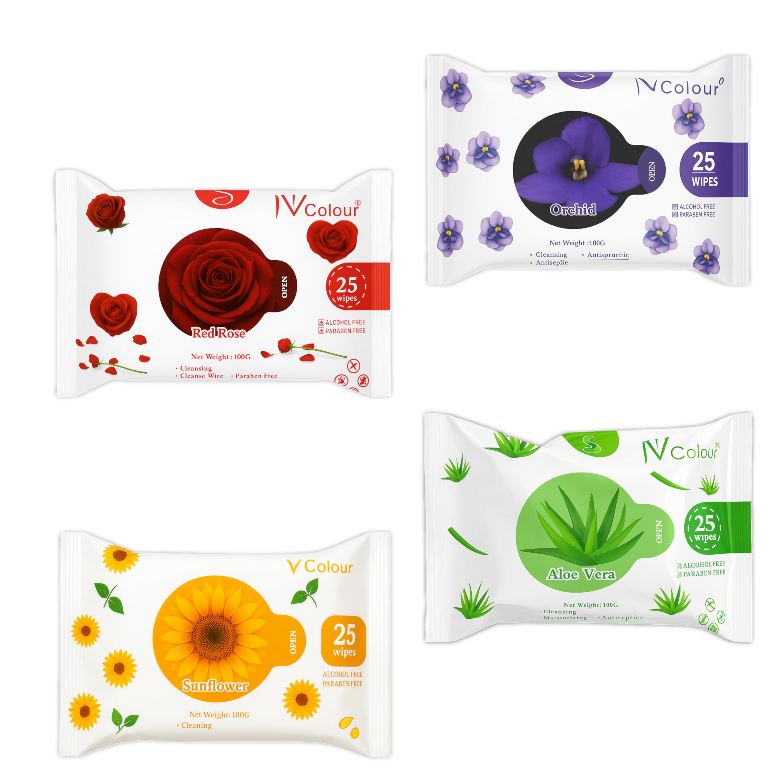 Daily Cleansing Facial Wipes, Red Rose, Orchid, Aloe Vera & Sunflower Variants, 25 Wipes Each, Pack of 4, Alcohol-Free, Paraben-Free,Variant Subject to Stock Availability-image-7
