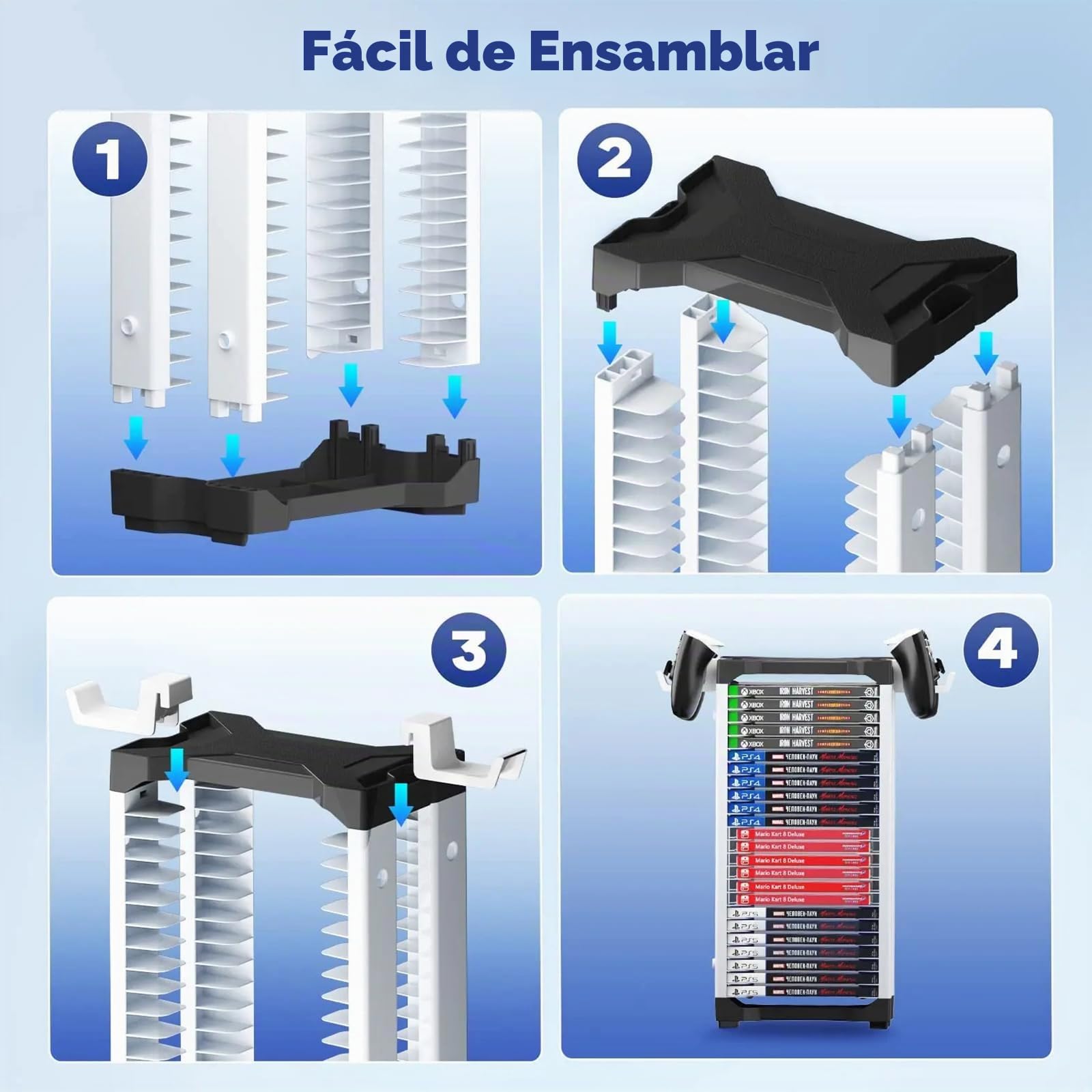 Esenlong Torre de almacenamiento de juegos PS5, soporte universal para juegos PS4, Xbox Nintendo Switch, con capacidad para 36 discos de juego PS5 (Almacenamiento 23)