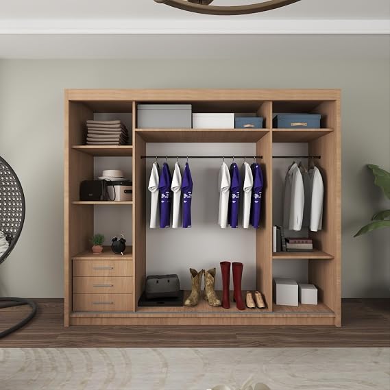 2&3 Sliding Door Wardrobe - Elegant Wardrobe with Double Full-Length Mirror, Hanging Rail & Shelves | Sleek Matt Finish Bedroom Wardrobes with Strong Mdf Construction (Oak, 250cm)