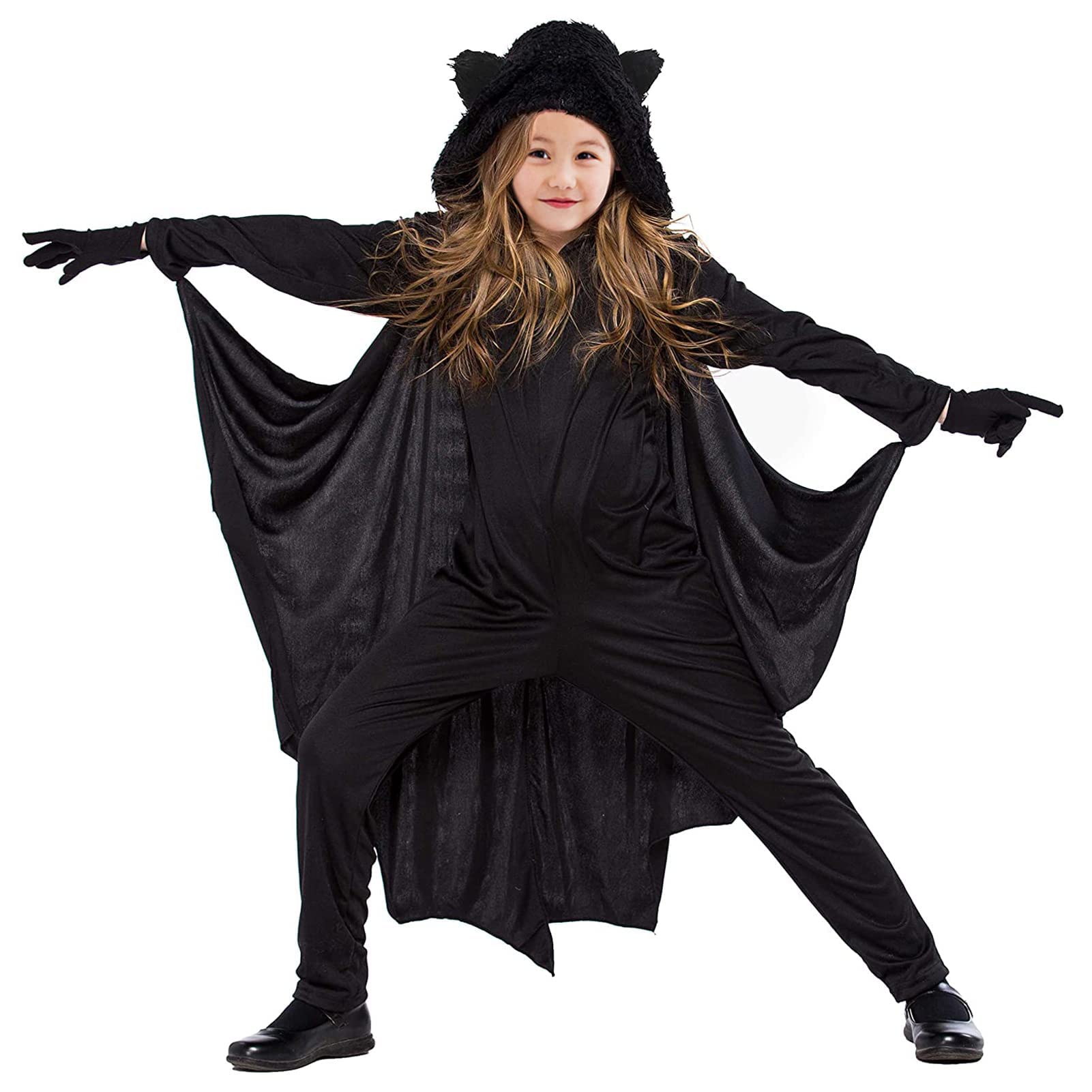 KEEPAA Costume da pipistrello di carnevale per bambini, mantello da pipistrello con mantello e guanti, costume da pipistrello costumi di carnevale da vampiro per 3-13 ragazze e ragazzi