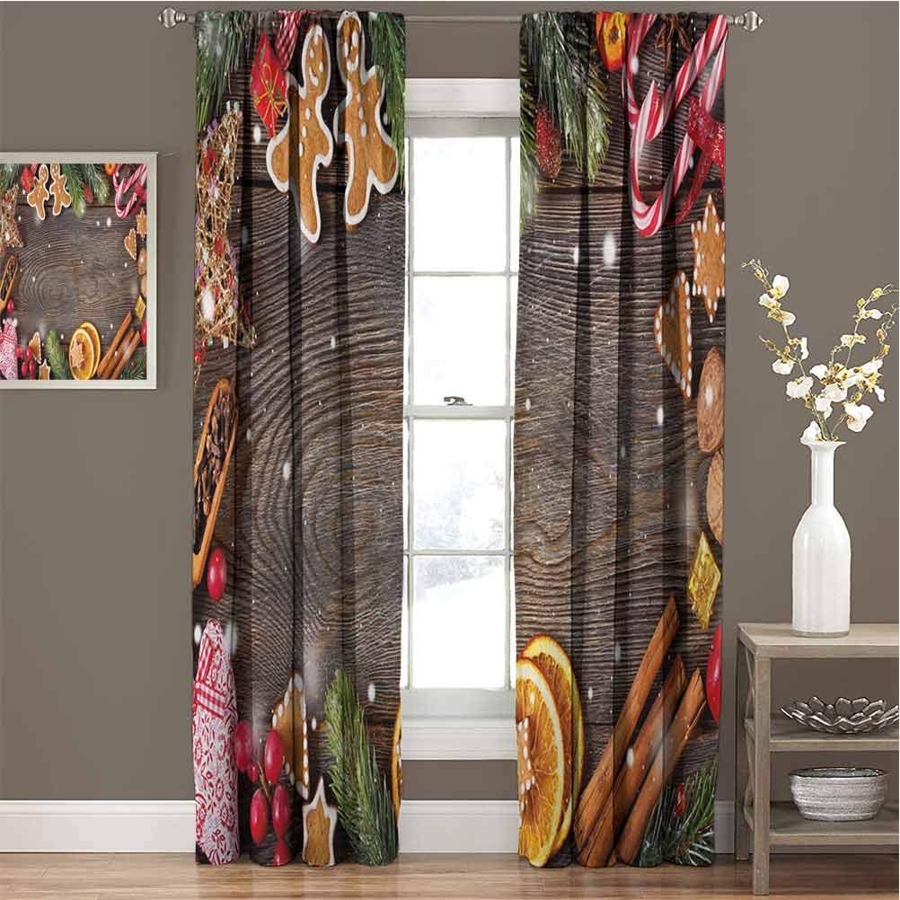 Gingerbread Man 99% Blackout Curtains Festive Christmas Frame with Spices Biscuits Elements on Table Art Print for Bedroom Kindergarten Living Room W54 x L84 Inch Multicolor