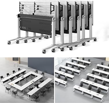 6PACK Modern Conference Tables Folding Flip Top Mobile Training Table with Steel Frame Large Meeting Table for Office Conference Room Home Classroom 160 * 50 * 75CM