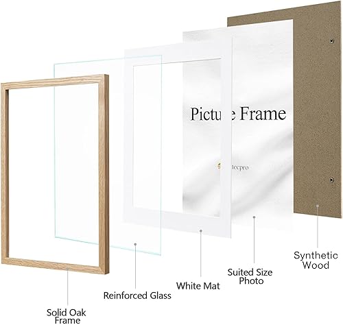 Miniatura 2 de eletecpro Portarretratos de 5 x 7 pulgadas hecho de madera de roble y cristal real, muestra fotos de 4 x 6 pulgadas con paspartú o fotos de 5 x 7