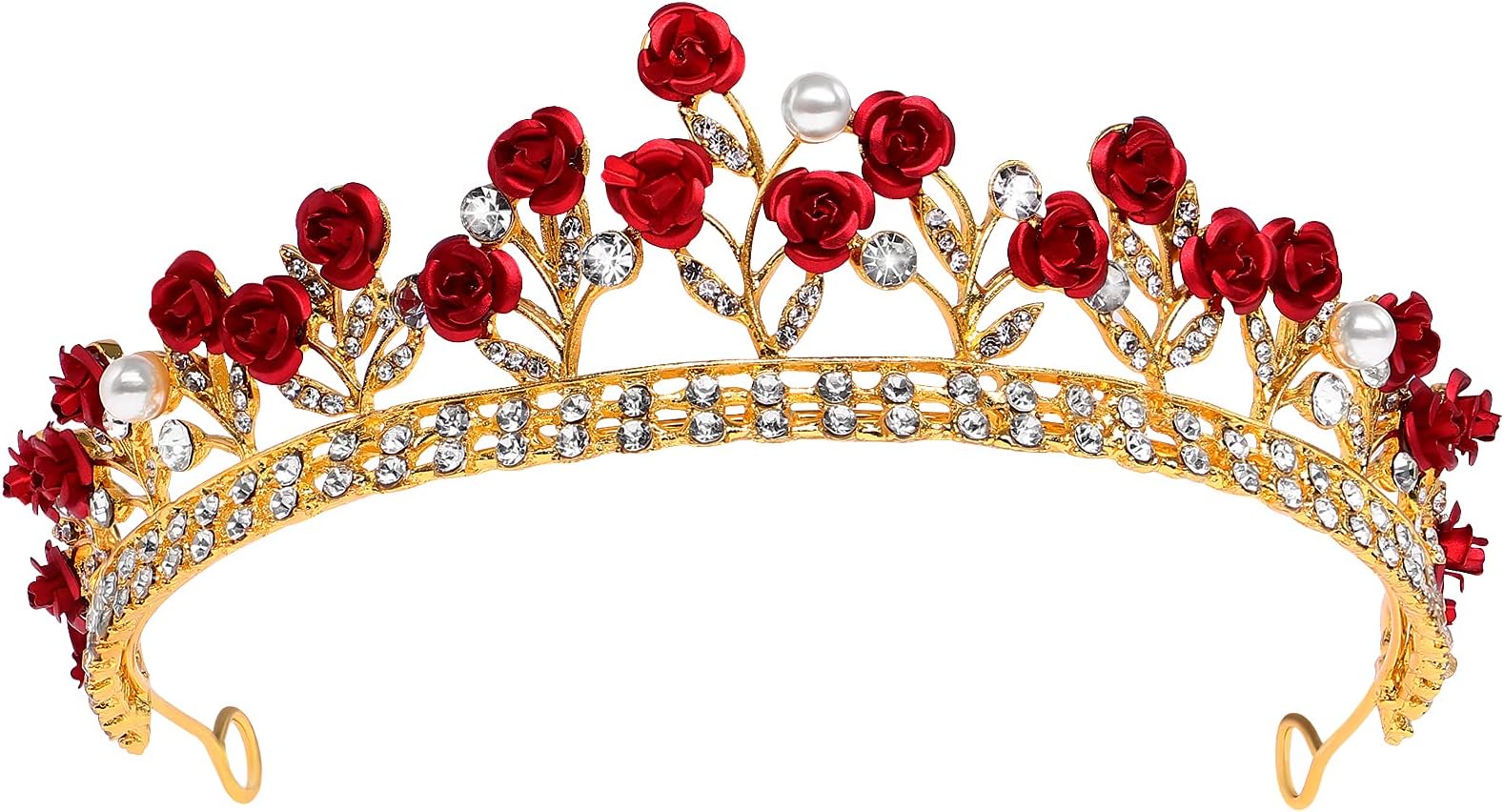 Red Rose Bridal Tiara Bride Headdress Alloy Rhinestone Wedding Crown for Prom, Pageant, Birthday, Party, and Halloween