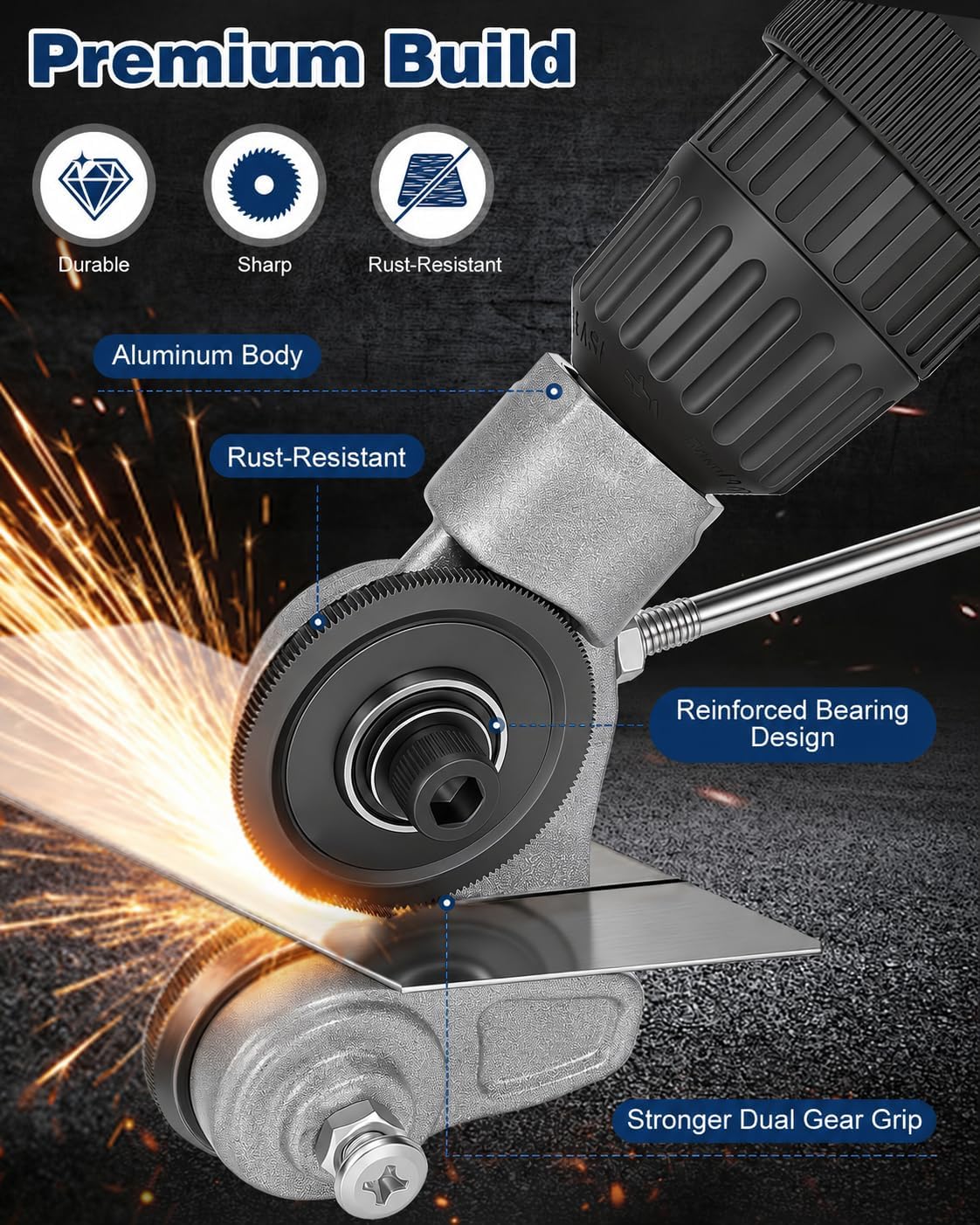 Upgraded Sheet Metal Cutter Drill Attachment with Stabilizer Handle, Heavy Duty Metal Nibbler Tool for Iron, Steel, Copper, Aluminum & Stainless Steel, Fit Handheld & Impact Drills