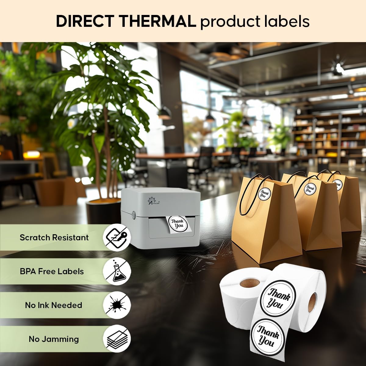 Round Circle 2" Thermal Direct Label for Arkscan & Zebra Compatible Printers, White - Image 3